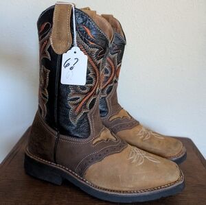 Brown and Black Embroidered Cowboy Boots
